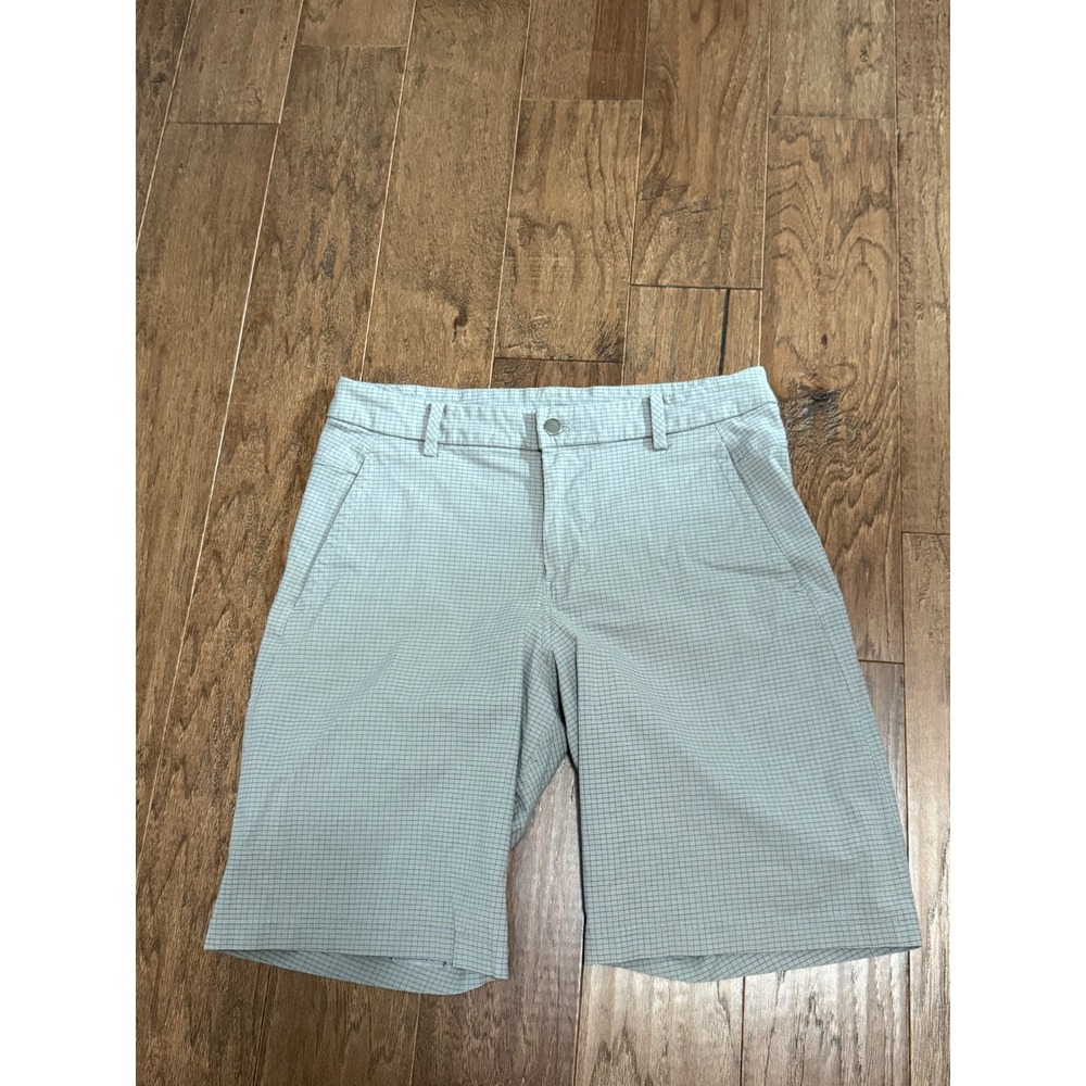 Lululemon Commission Short 9 Grid Pattern Sage Green Grey Mens 34 Golf Casual